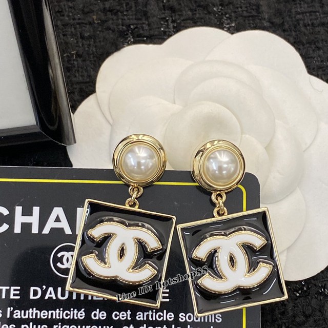 Chanel專櫃新款耳環耳飾 香奈兒琺瑯金屬吊墜方塊耳環耳釘中古經典款 zgb3382